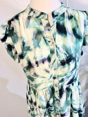 💥Marie Oliver Neelie Abstract Print Silk Blend Button Front Shirt Dress~XS🧡 thumbnail 7