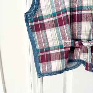 Metro Express Vintage Denim Chambray Red Plaid Flannel Back Button Vest L 14/16 thumbnail 9