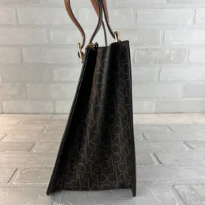 Calvin‎ Klein Signature Tote Shoulder Bag Brown CK Monogram Print Brown Leather thumbnail 7