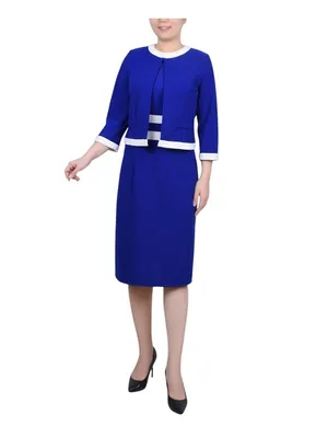 NY Collection Colorblock 2-Piece Dress and Jacket Set Sapphire Blue / White 6P thumbnail 12