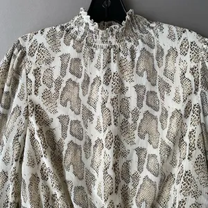 Lucy Paris‎ Snakeskin MobWife Office Siren Smocked Peplum Blouse S Cream thumbnail 2