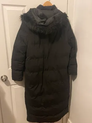 Andrew Marc women’s size large long black hooded coat. thumbnail 2
