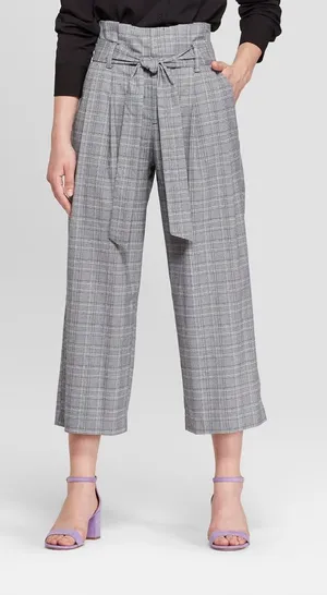 A New Day Plaid Tie Waist Crop Pants Size 6 thumbnail 1