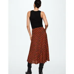 Mango Womens Animal Print Elastic Waist Flowy Midi Skirt Red Orange Black Size L thumbnail 4