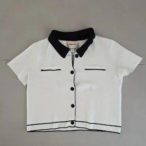 New Cropped Knit Contrast Trim Top Size XS thumbnail 4