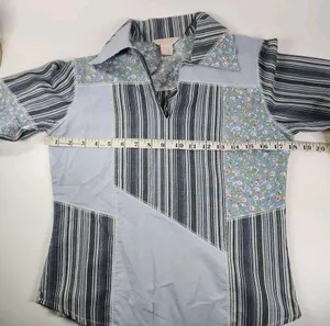 ANTILIA 3/4 Sleeve Floral Stripe Patchwork V-Neck Blouse Top Sz S Cottagecore thumbnail 8
