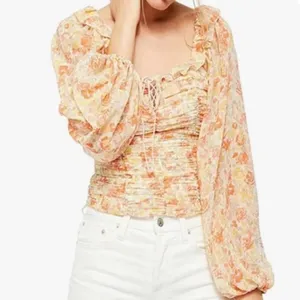 Free people Mable floral top‎ peach Sz S balloon sleeve thumbnail 5
