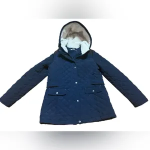 Laundry by‎ Shelli Segal Fleece-Lined Hooded Coat Navy Blue Quilted Sz L thumbnail 13