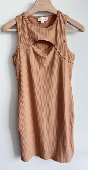 Pink Rose peach ribbed cutout mini dress size L Y2K bodycon thumbnail 1