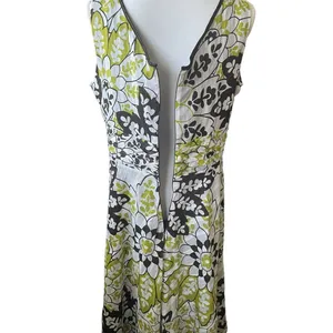 Amanda Lane Women‎ Retro Mod Floral Midi Dress 14 Green Brown V-Neck A-Line thumbnail 7