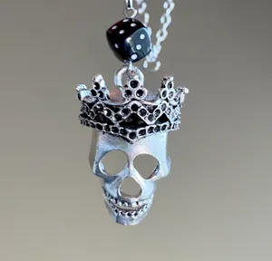 Handmade goth punk Victorian funky skull & black dice necklace💀🖤🍃🎲⭐️🤘 thumbnail 3