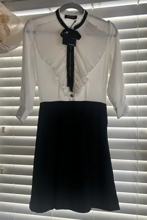 The Kooples White Pleated Ruffle Mini Dress Mod Parisian Chic Size XS thumbnail 1