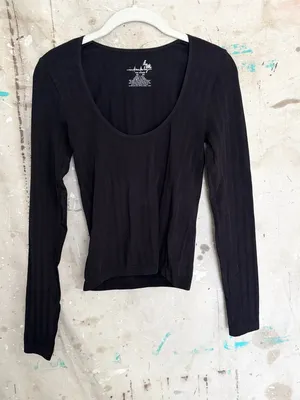 Free People Lucky You Black Ribbed Long Sleeve Top thumbnail 2