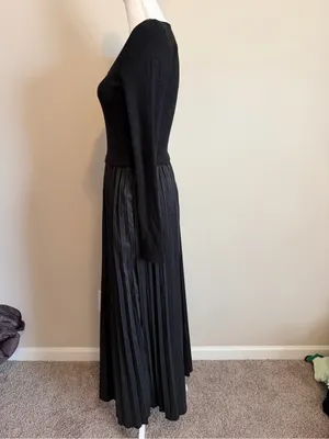 Melloday Mixed Media Long Sleeve Maxi Dress in black size medium thumbnail 7