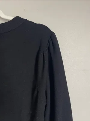 WILFRED Black Button-Front Cropped Puff Sleeve Cardigan Sweater Sz L thumbnail 4