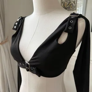 Outcast Harmony Long Sleeve Plunging Neck Crop Top Silver Buckles $65 L thumbnail 5