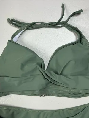 Olive Green Two-Piece Bikini Swimsuit | Halter Wrap Top Women’s Size Small NWOT thumbnail 4