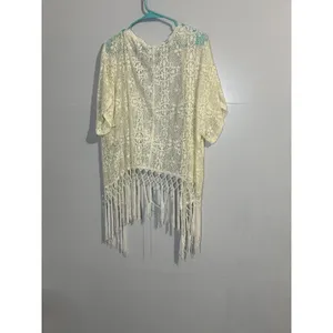 Hollister Kimono Top Size M Lace Ivory/Off White Boho Cream‎ Festival Fringe thumbnail 5