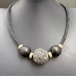 BRIGHTON Neema Chunky Ethnic Style Black Braided Cord Beaded Collar Necklace thumbnail 4