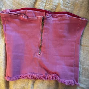 Pink Denim Strapless Denim Bustier Top thumbnail 2