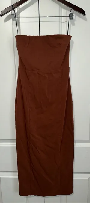 Forever 21 Lightweight Strapless Bodycon Midi Dress M Brown NWOT thumbnail 1