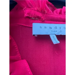 Sandro Paris Joy Rouge Écarlat Ruffled Midi Dress Red Sheer Romantic 38- US 6 thumbnail 5