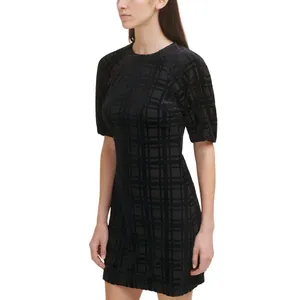 NWT Tommy Hilfiger Womens Burnout Velvet Plaid Dress A1IK2KLA Black 6 thumbnail 3