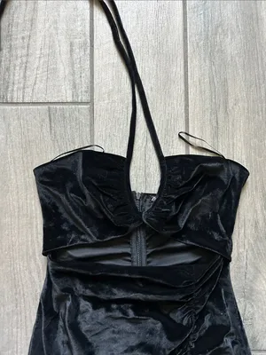 Zara Black Velvet Halter Mini Dress thumbnail 3