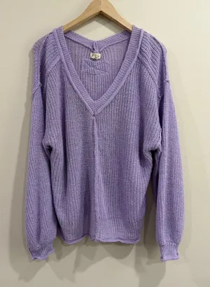 POL Purple V-Neck Knit Sweater‎ Oversized Long Sleeve Womens Small thumbnail 1