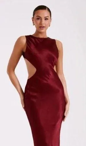 Meshki Electra Satin Cut-Out Maxi Dress Berry thumbnail 1