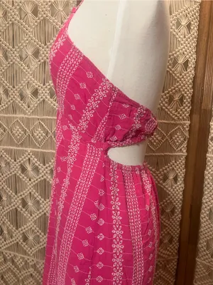 Zara Hot Pink Halter-Style Maxi Dress with White Print thumbnail 7