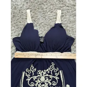Women’s Blue Maxi Dress Size M Padded Lace Accents Embroidered Boho Cottagecore thumbnail 11