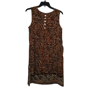 Vintage Brown Paisley Shift Dress Sheer Overlay Sleeveless Lagenlook Boho Midi thumbnail 2