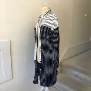 DO+BE long Striped black and white button top thumbnail 2