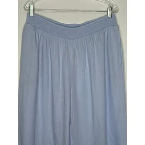 Aerie 2020s Blue Linen Blend Wide Leg Pants XL Elastic Waist Pockets NWT thumbnail 3