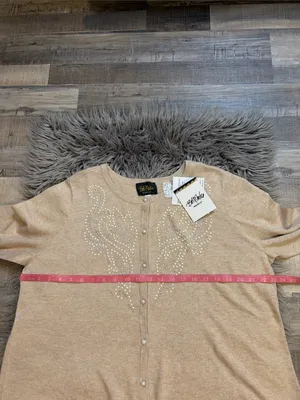 NWT Bob Mackie Wearable Art scroll design cardigan sweater pearl and crystal L thumbnail 7