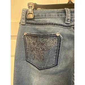 Western rock Wrangler Blue Low Rise Bootcut Jeans casual 26x32 cowgirl thumbnail 8