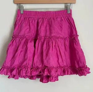 Hill House Mini Skirt Women M Pink Linen Tiered Ruffle Elastic Waist thumbnail 1