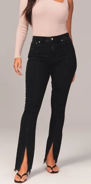 Abercrombie Skinny High Rise Split Hem Black 27/4 Curve Love thumbnail 1