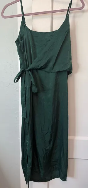 J.O.A. Dark Green Satin Wrap Dress thumbnail 1