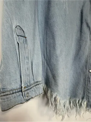 Risen Light Blue Denim pearl snap Button Shirt Distressed Size M thumbnail 3