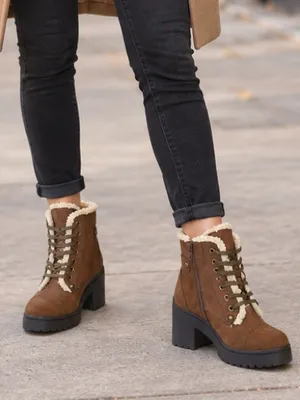 JEFFREY CAMPBELL Scaveng Sh Leather Boot Faux Shearling Lining Brown 8.5 thumbnail 1