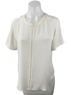 Ann Taylor Women's White Pintucked Short Sleeve Crew Neck Blouse Top Size S thumbnail 1