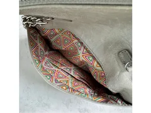 Women's Hobo Daria Leather Shoulder Bag Clutch Small Taupe Silver thumbnail 7