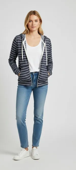 Abercrombie & Fitch Navy Blue White Striped Full Zip Up Long Sleeve Hoodie Sz XS thumbnail 1