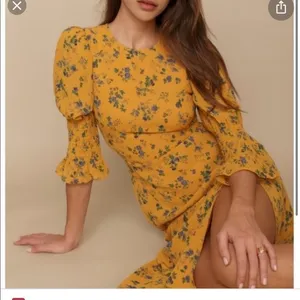 Reformation Winslow Floral Midi Dress Yellow Blue Slit Size 0 thumbnail 13