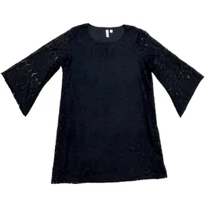 Tacera Black Knit Lace Dress Three-Quarter Sleeved thumbnail 2
