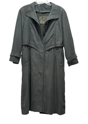 Vintage Trench Coat Womens Medium 10P Green Removable Wool Liner Long Theatre thumbnail 1