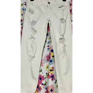 American Eagle jeans Size 00 White Stretch Denim Distressed Ripped Classic thumbnail 2