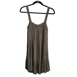 Free People Sweet Thing Tunic Mini Dress Lace-Up Side Ties Moss Medium green thumbnail 3